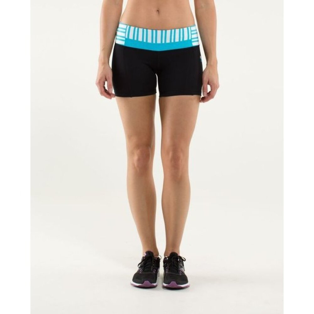 Lululemon women's 8 black blue fast track shorts bike‎ shorts athletic workout